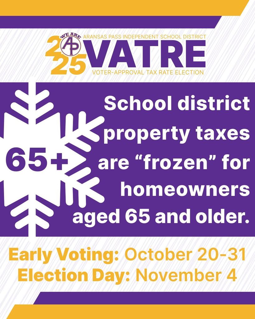School district property taxes are "frozen" for homeowners aged 65 and older.
