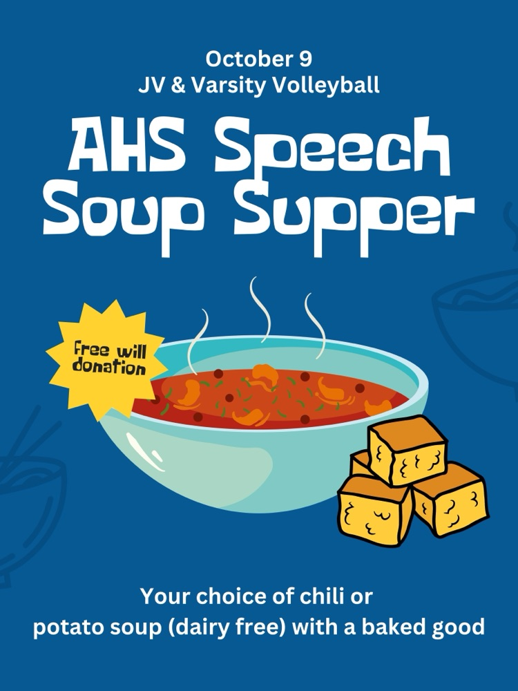 blue background flyer with graphic of chili and bread