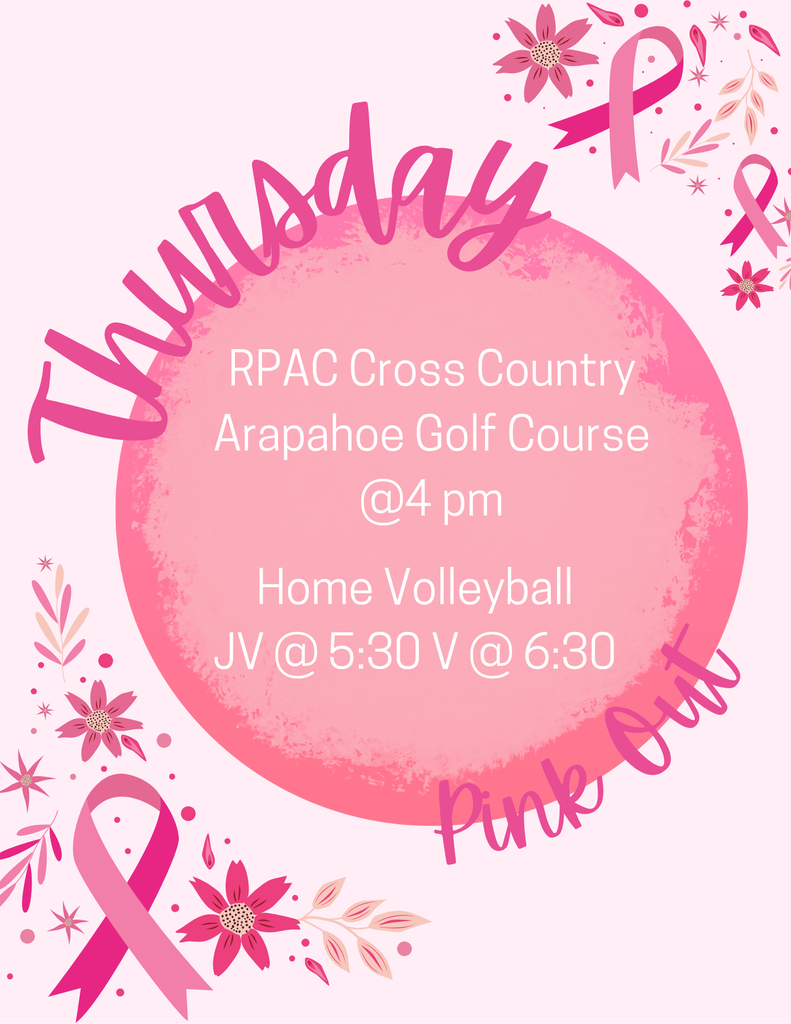 pink out on thursday october 9th for RPAC Cross. Country and Home Volleyball