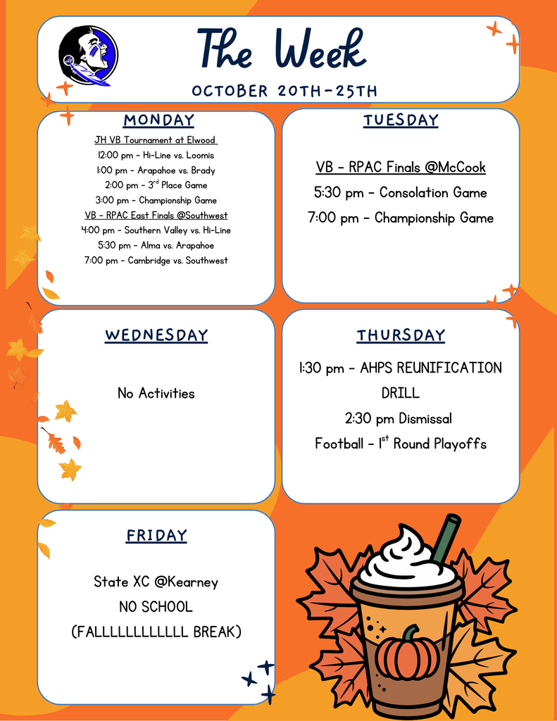 activity schedule october 20th-25th, 2025