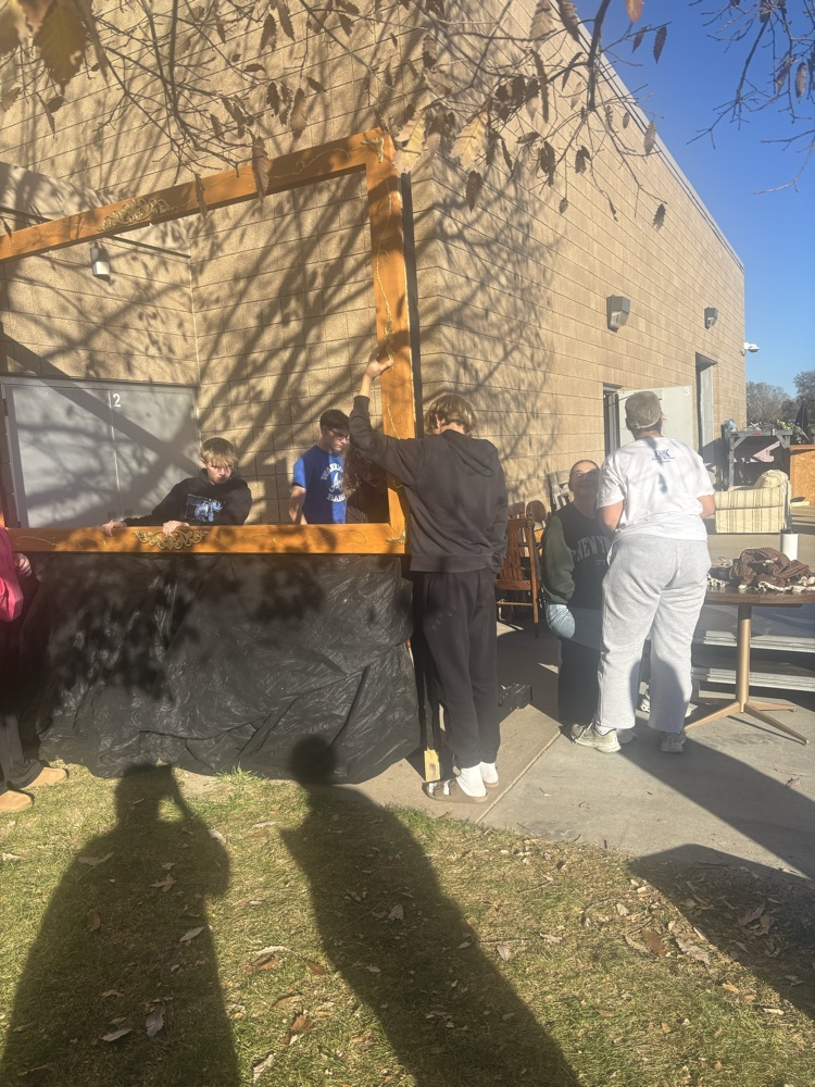 students working on set