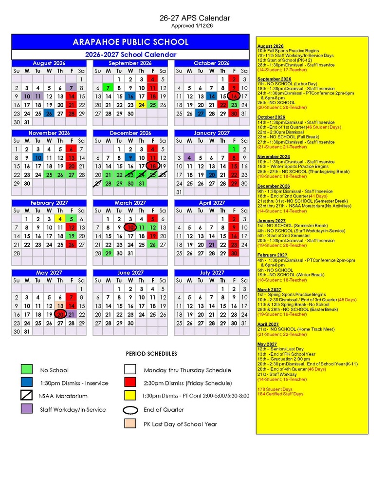 2026-2027 AHPS District Calendar