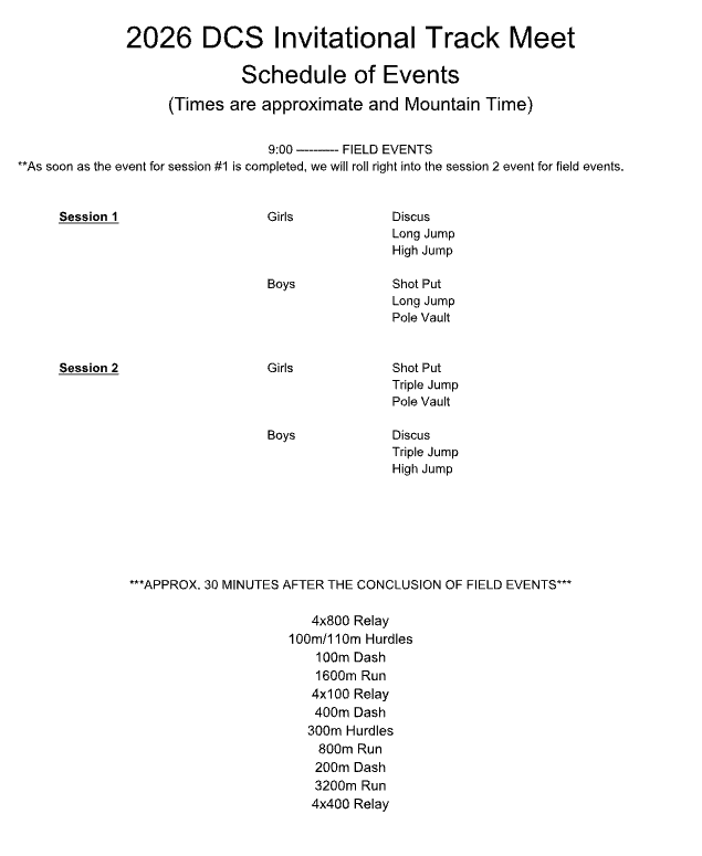 schedule of events - 2026 DCS Invitational Track Meet