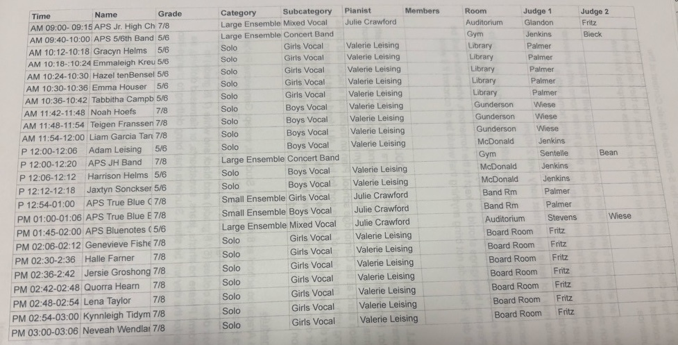5-8 music contest at cambridge - friday april 10 - schedule