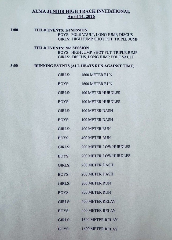 jh track invite at alma - schedule of events