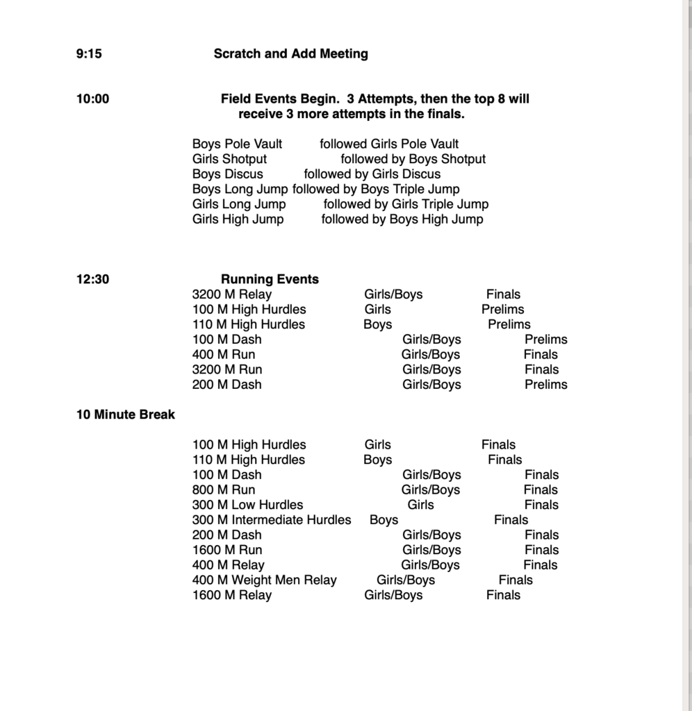 schedule of events - 2026/04/20