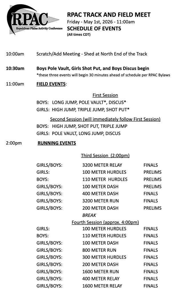 rpac track 2026 schedule of events