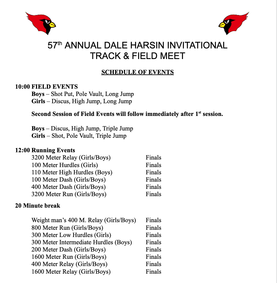 schedule of events - dale harsin invite