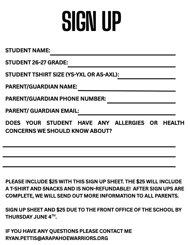 warrior cheer camp signup - summer 2026