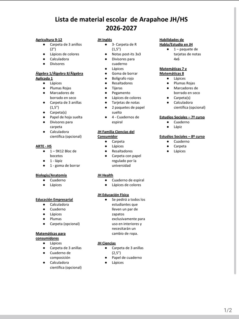 elementary school supply list 26-27 - spanish