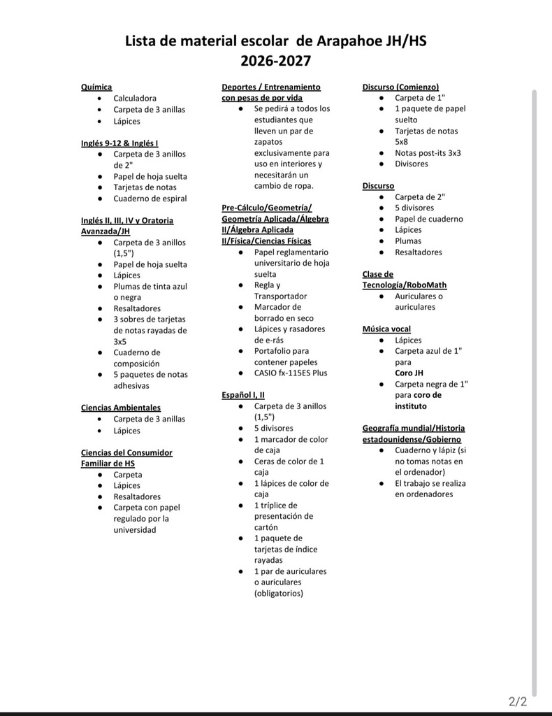 7-12 school supply list 26-27 - 1 - spanish