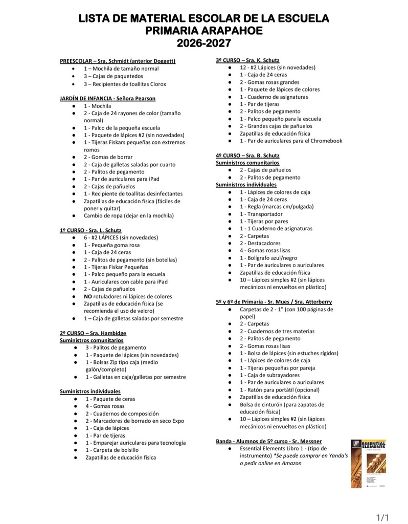 7-12 school supply list 26-27 - 2 - spanish