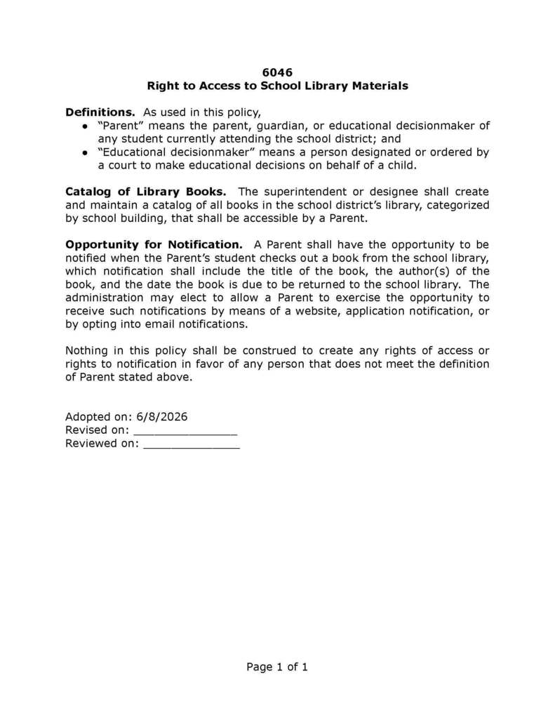 Policy  6064 - Library Notifications