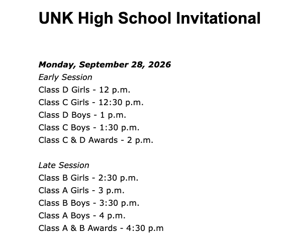 cross country at unk - 2 - september 28th (monday)