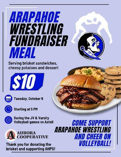 wrestling fundraiser meal - tuesday, october 6th - volleyball vs. axtell
