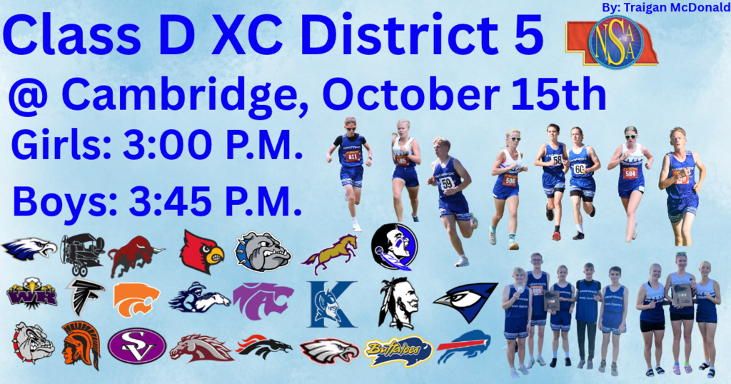 district xc - thursday, october 15th - cambridge, ne - 3pm start