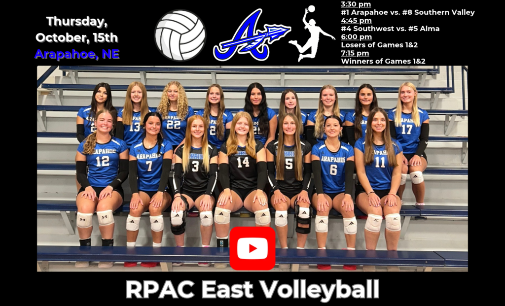rpac east volleyball - thursday, october 15th - arapahoe, ne - 3:30pm start