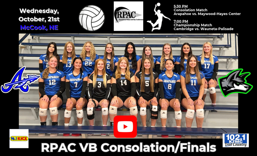 rpac volleyball at mccook - consolation match - wednesday, october 21st - arapahoe vs. may-hay - 5:30 pm