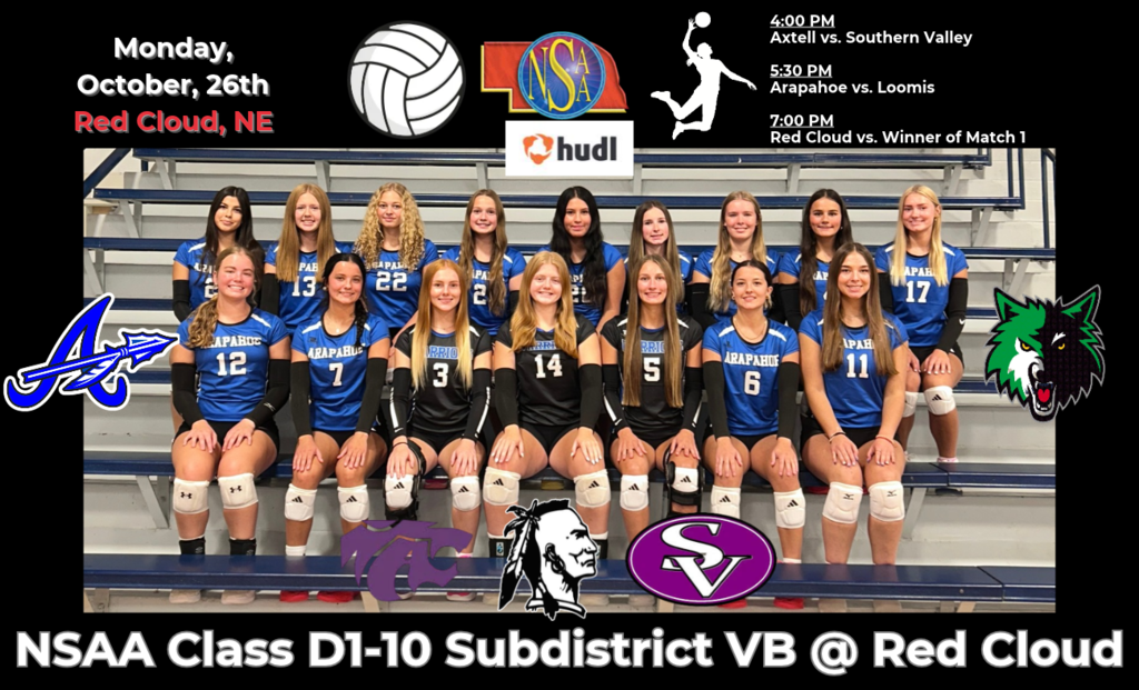 subdistrict volleyball at red cloud - monday, october 26th - vs loomis - 5:30pm