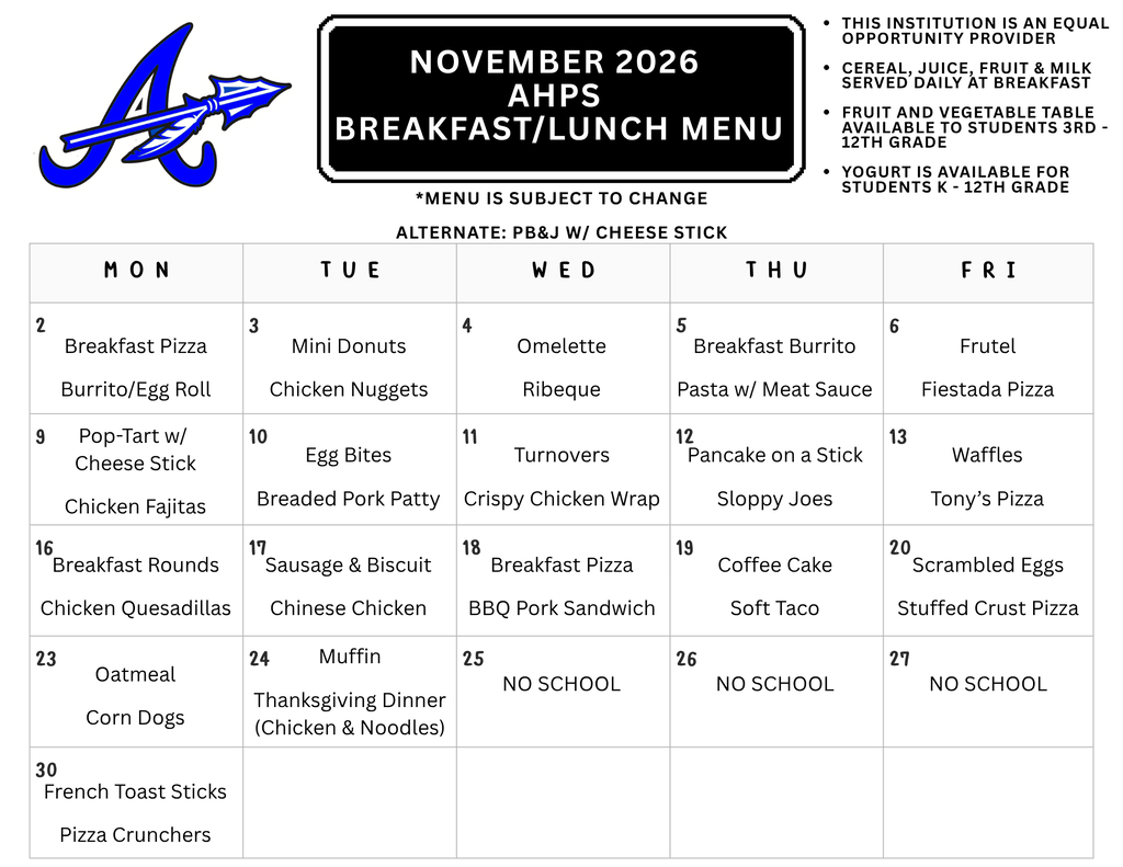 november 2026 - ahps breakfast/lunch menu