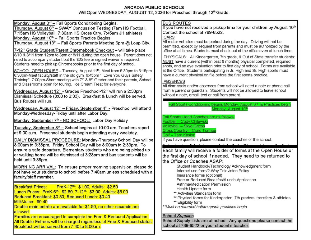 2026-2027 Back to School Letter