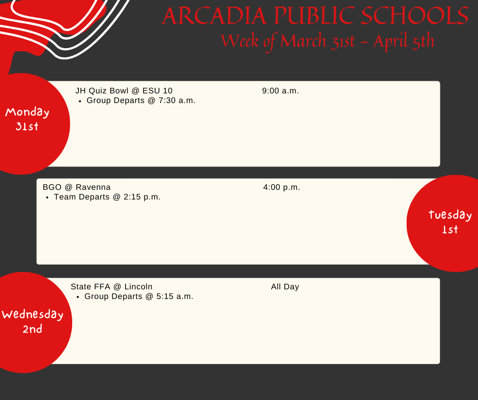 Weekly Calendar: March 31st - April 5th - p.1