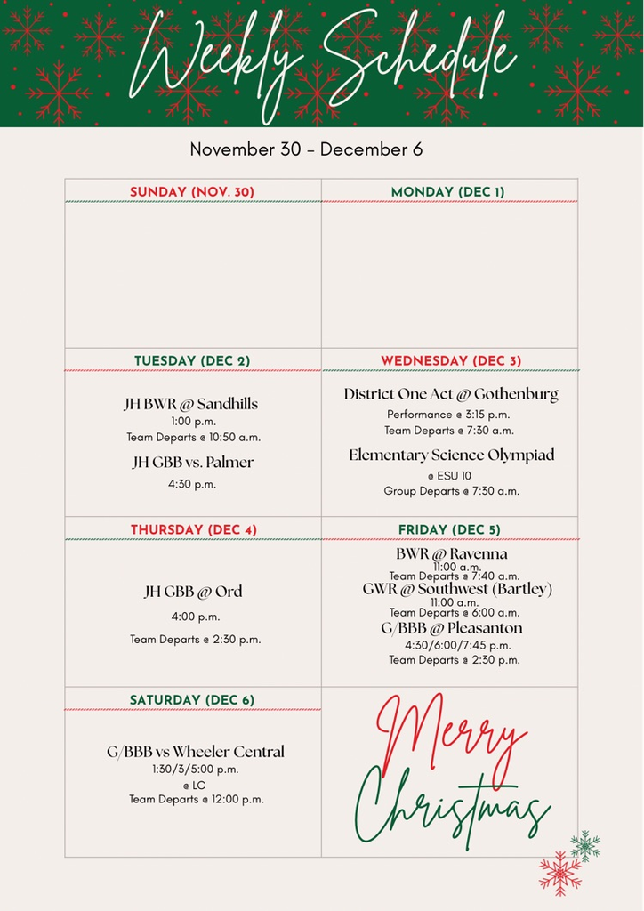 Weekly Schedule Nov 30-Dec6