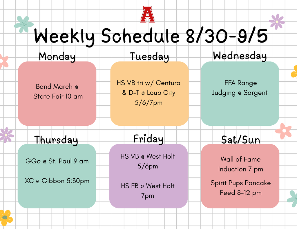weekly schedule 8/30-9/5
