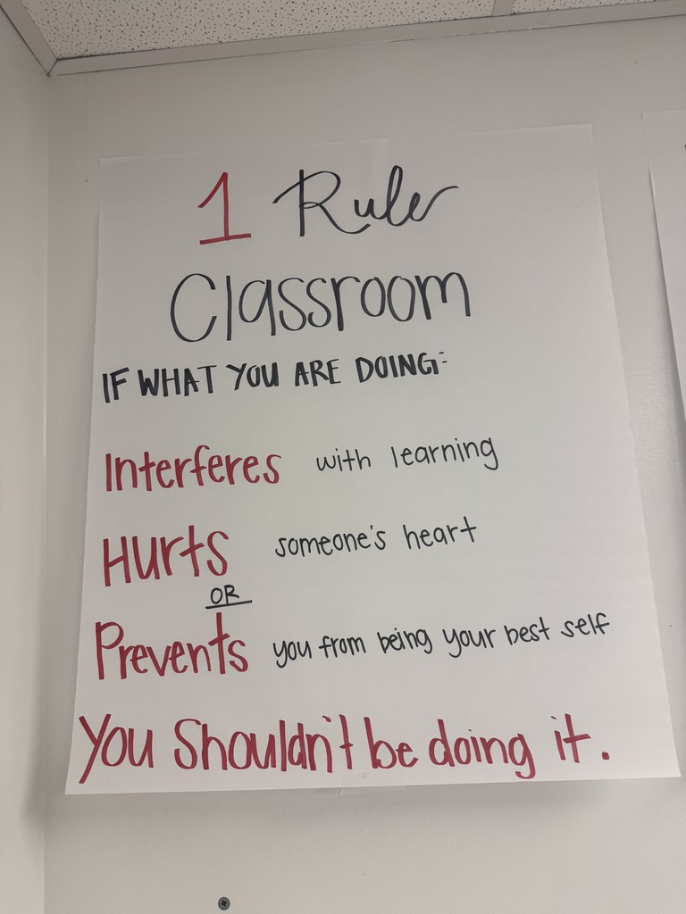 1  Rule Classroom: "If what you are doing: interferes with learning, hurts someones heart, or prevents you from being your best self, you shouldn't be doing it. 