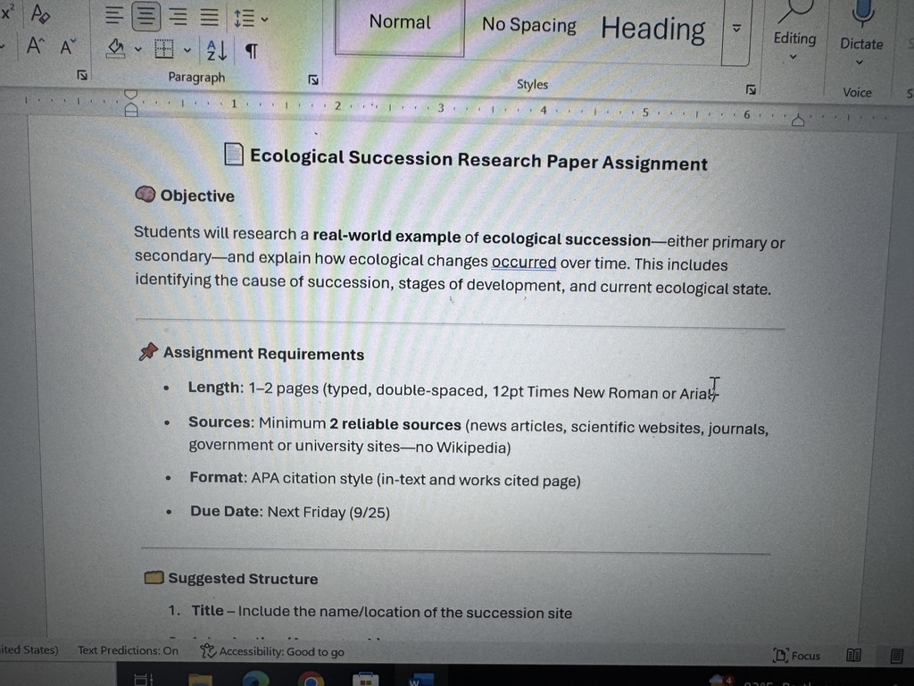 Ecological Succession Research Paper Assignment