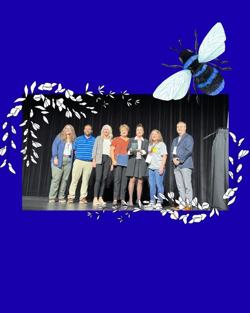 Teachers and Administration receiving an award on stage. 