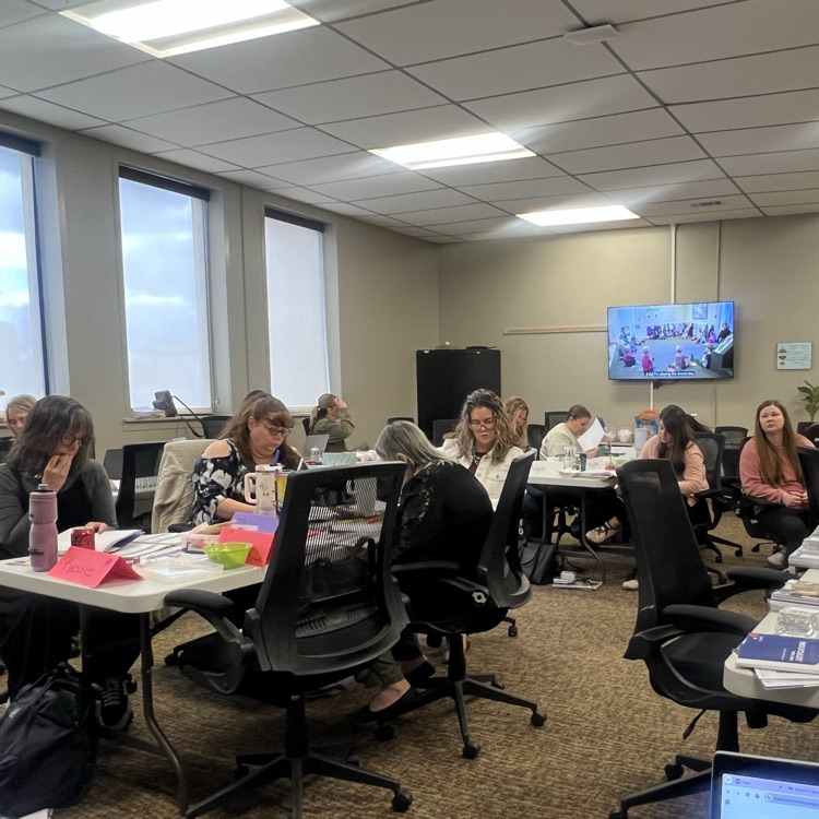 professional educators, seated at tables, observing a preschool classroom via video evidence