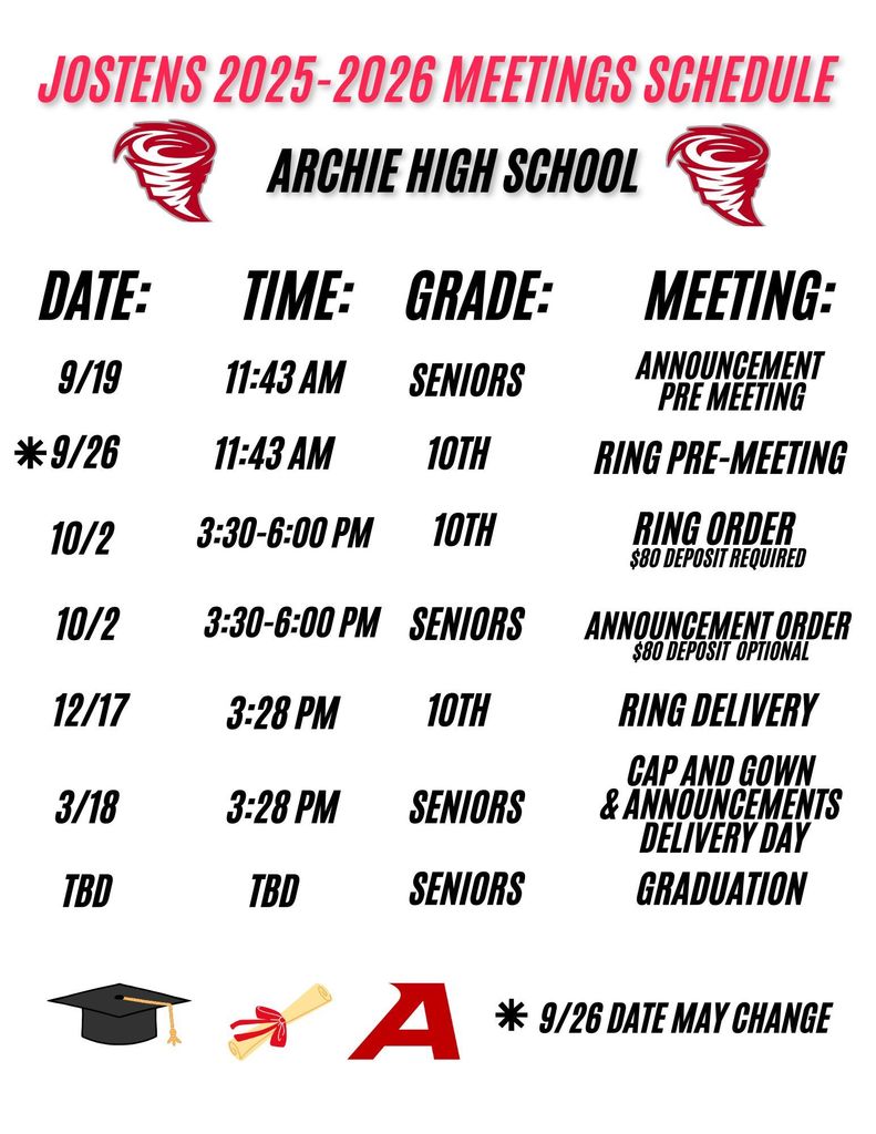 Jostens 25-26 Meetings Schedule