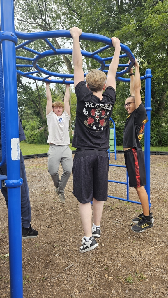 students hanging on the monkey bars