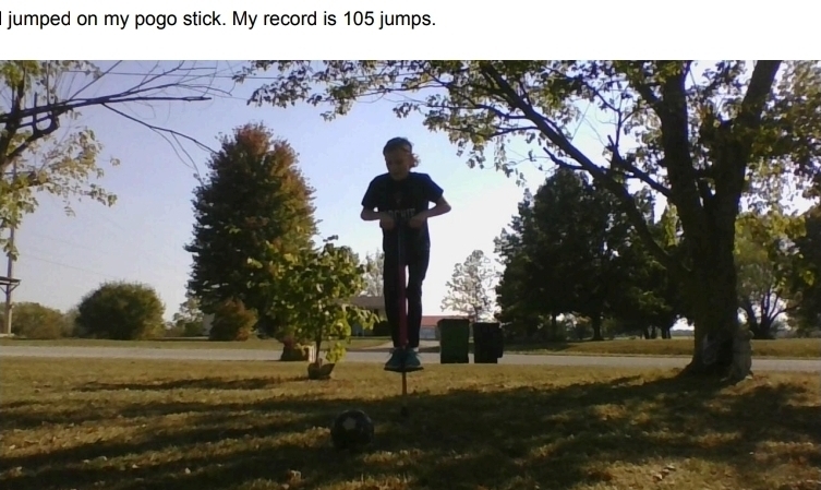 grace jumping on her pogo stick 
