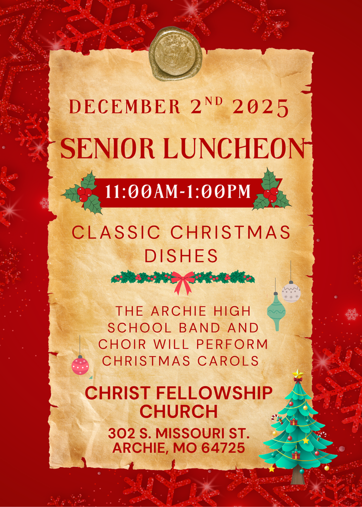 Senior Luncheon Dec. 2nd from 11-1 at Christ Fellowship Church