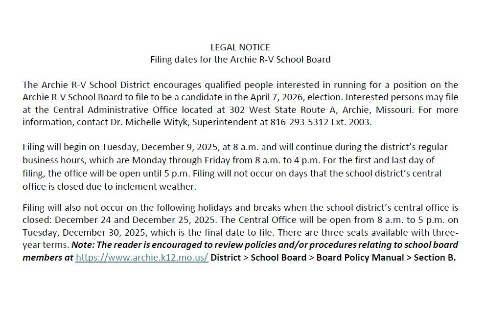Board Filing Notice