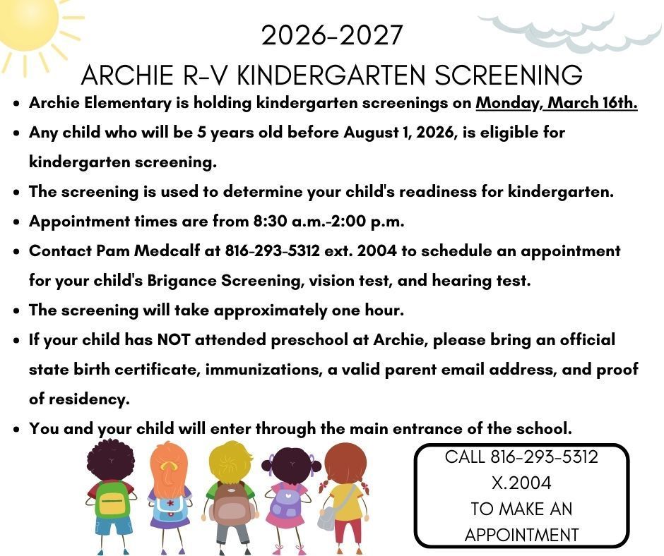 Details for kindergarten screening on march 16