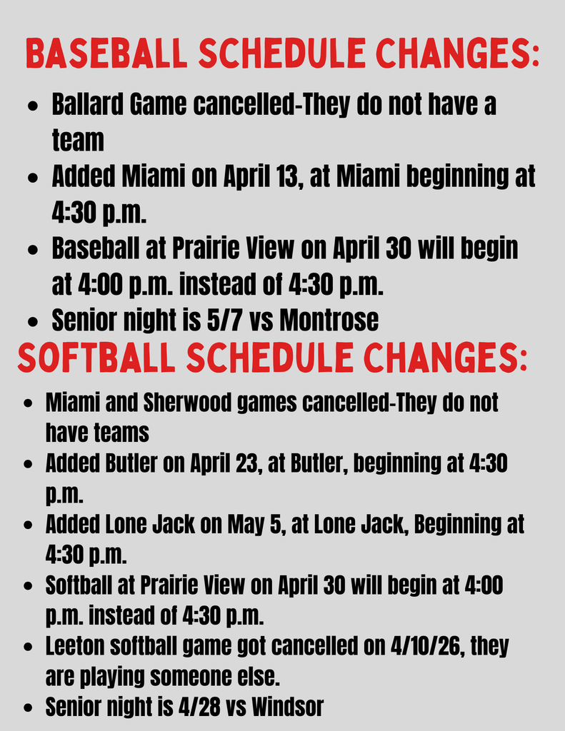 Baseball/Softball Changes