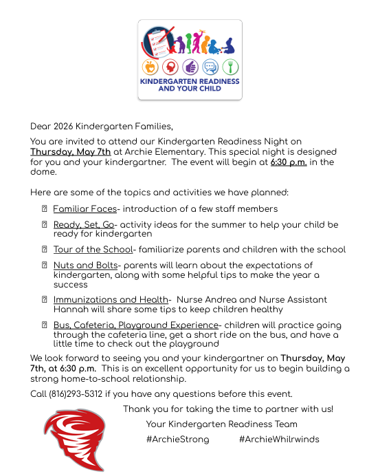 Kindergarten Readiness Night flier