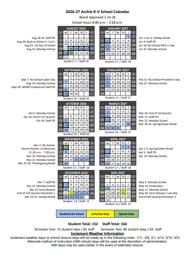 2026-2027 School Calendar