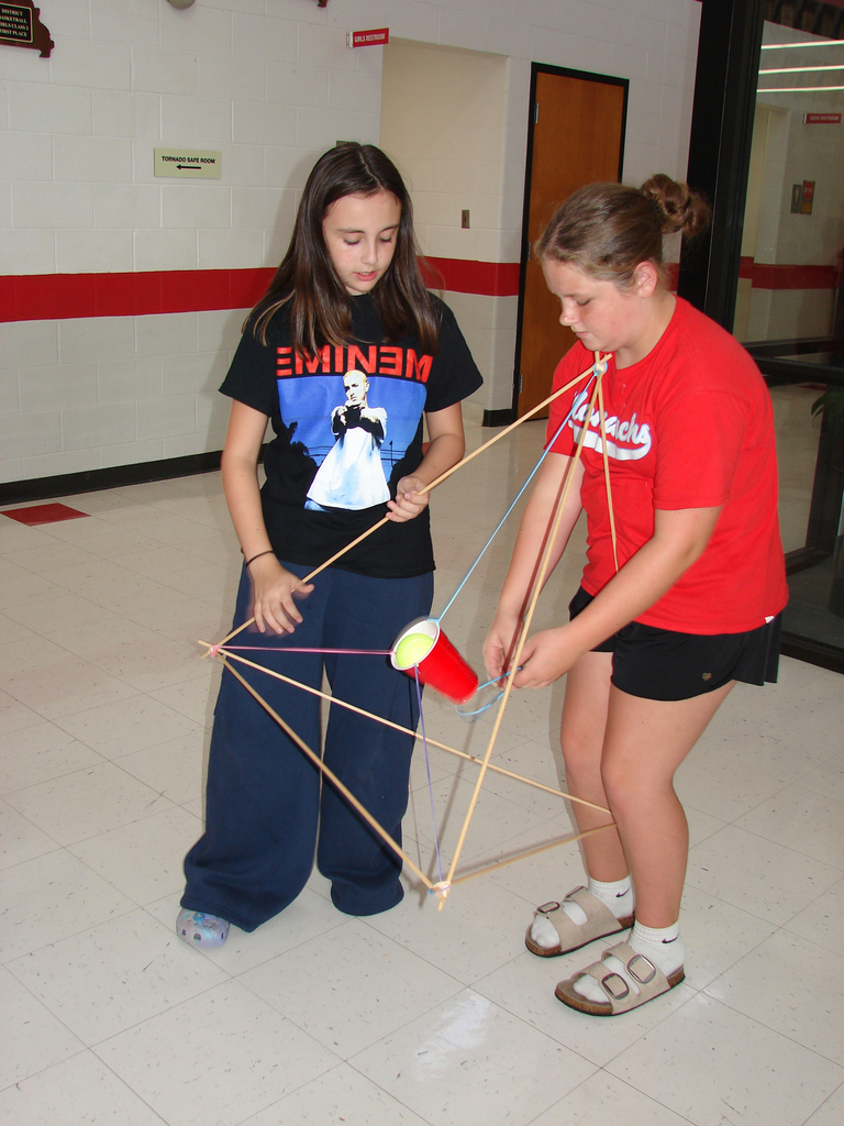 Testing a catapult and tennis ball