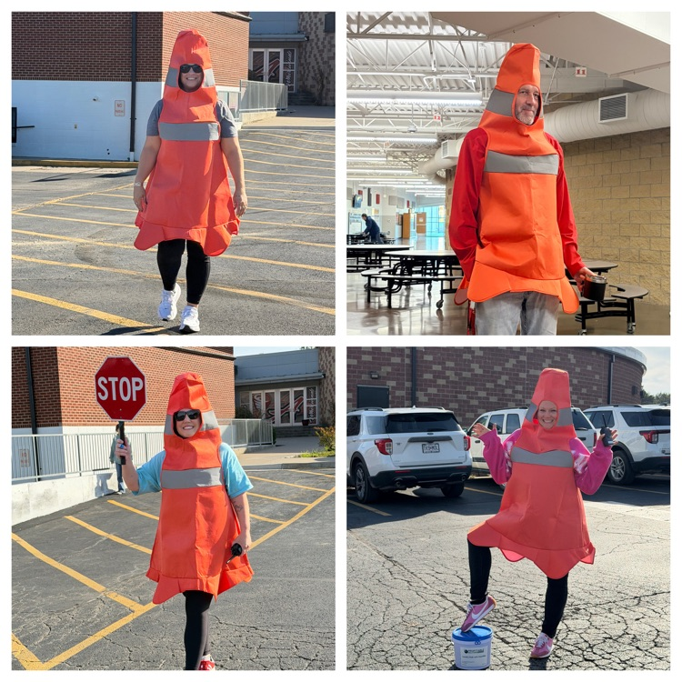 staff dressed as cones 