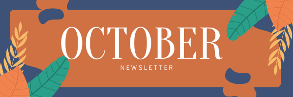 Blue and Orange Floral October Newsletter Email Header