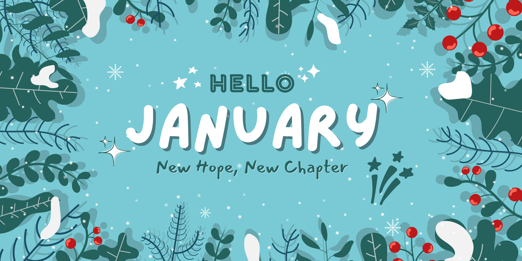Green white hello january month banner