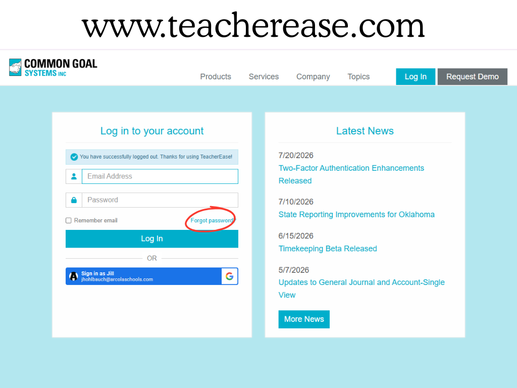 TeacherEase Forgot Password Image