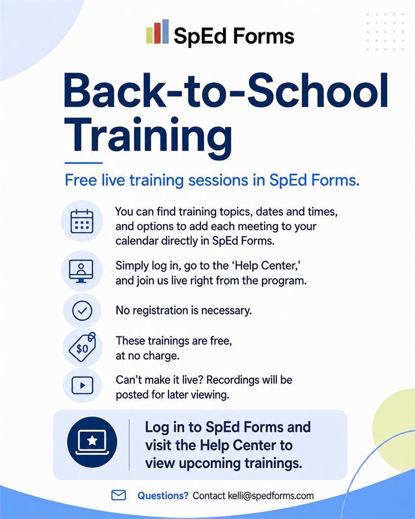 SpEd Forms Back to School Training Flyer