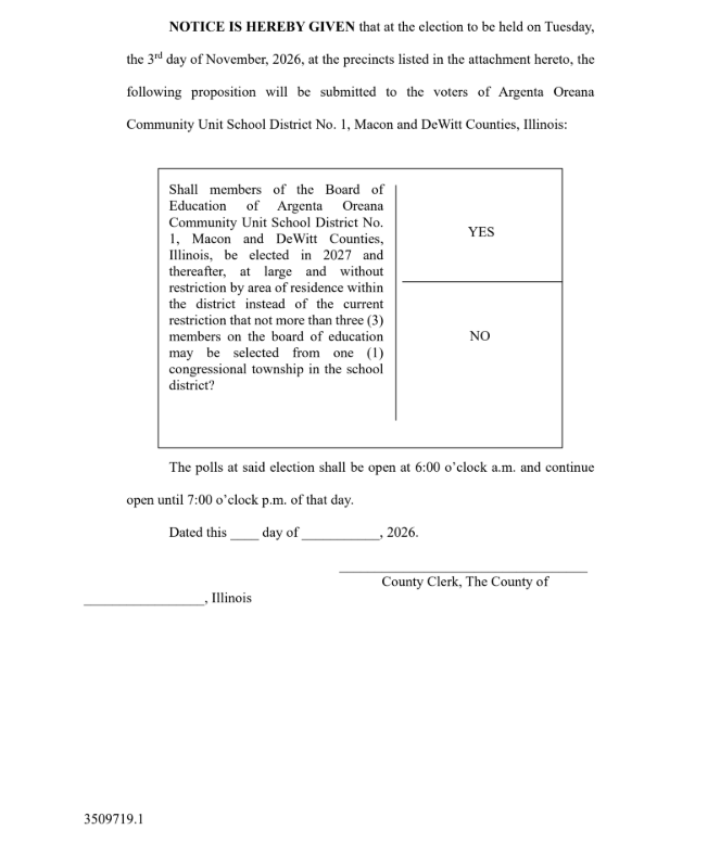 NOtice for Election held Tuesday NOv 3rd, 2026