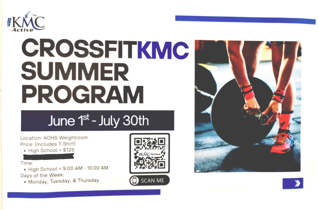 The summer AO Crossfit program through KMC will run June 1-July 30.