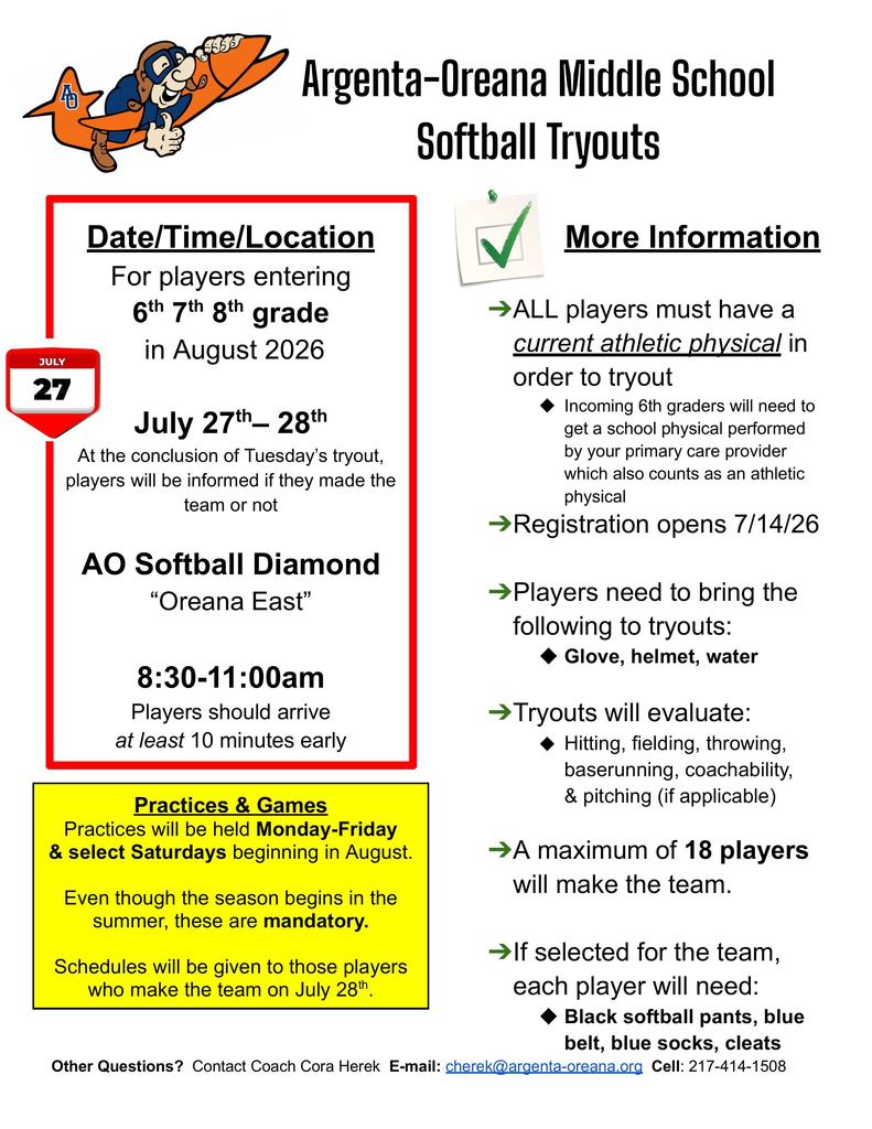 Softball Tryout Info Sheet